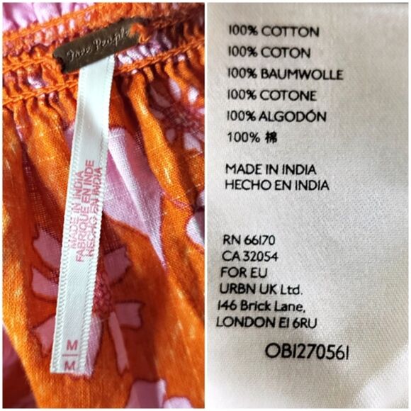 FREE PEOPLE Miss Daisy Floral Ruffle Top Off Shoulder Puff Sleeve Heat Wave Sz M - Picture 8 of 16